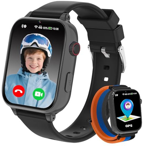 PTHTECHUS Reloj Inteligente Niño GPS y Llamadas, 4G Smartwatch Niños Niñas con Telefono para 4 a 12 Años, Oscuro