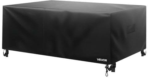 VEVOR Copertura Rettangolare per Mobili da Giardino da 330 x 214 x 71 cm Grande Copertura Impermeabile per Tavolo e Sedie da Pranzo da Esterno 420D, con Presa d'Aria per Tutte Stagioni, Nero