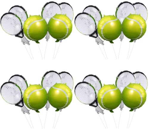DOITOOL Tennis Party Decorations Foil Balloons Set 18 Inch Tennis Ball and Racket Balloons for Sports Themed Birthday for Party Supplies