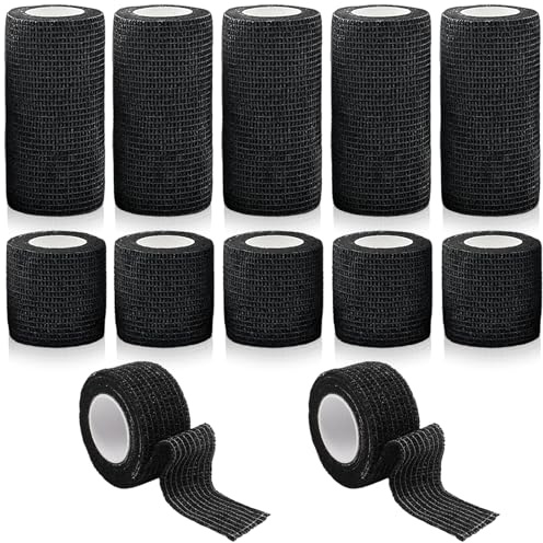 Minnhua 12PCS Bandage Autoadhésif Bande Cohésive Elastique Bandage Cohésif pour Premiers Secours Sports Animaux Strapping Cheville Bande Kinesiologie Noir(2PCS 2.5cm/5pcs 5cm/5pcs 10cm*4.5m