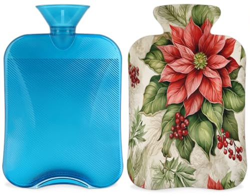 Mexpekil Bolsa de agua caliente de PVC de 2 litros con funda, bolsa de agua caliente de PVC para aliviar el dolor, pies, espalda, calor