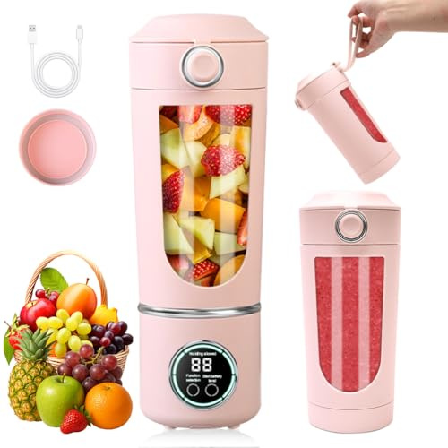 Tragbarer Mixer, 700 ml kleiner Smoothie Mixer, Mini-Standmixer mit 12 Edelstahlklingen und Digitalanzeige, USB Wiederaufladbarer Mini Standmixer für Babynahrung, Saft, Smoothie, Milchshake (Rosa)