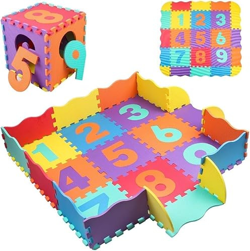 Puzzle Tapis Mousse Épais pour Bébé Non Toxique,Tapis de Jeu Enfant Clôturé 25 Pièces 9 Dalles 30x30cm,Tapis de Sol Antidérapant et Facile à Assembler,Idéal pour la Garderie et la Salle de Jeux
