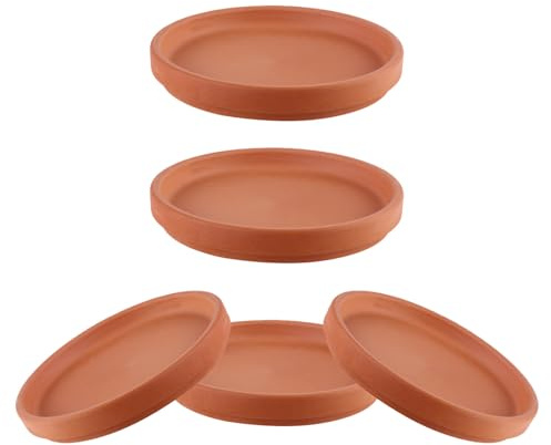 Operitacx Lot de 5 Soucoupes Rondes en Terre Cuite pour Pots de Fleurs, Légères et Étanches, pour Protéger Surfaces Intérieures et Extérieures
