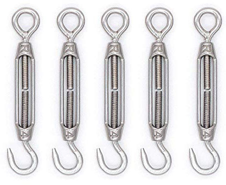 Eidoct 5 Pcs Stainless Steel 304 Turnbuckle Wire Rope Cable Tension (M4 Hook & Eye)
