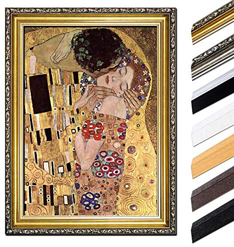 Bild mit Rahmen - Gustav Klimt Der Kuss 40x50 cm - Gerahmtes Leinwandbild Alte Meister - Antiker Rahmen Gold Barock, Klassisch