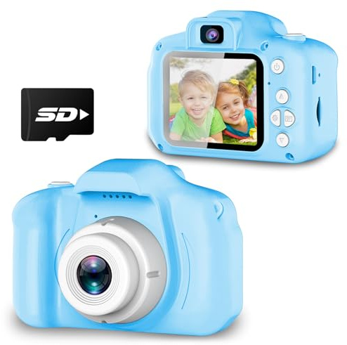 Seckton Upgrade Kids Selfie Camera, Christmas Birthday Gifts for Boys Age 3-9, HD Digital Video Cameras for Toddler, Portable Toy for 3 4 5 6 7 8 Year Old Boy with SD Card-Blue