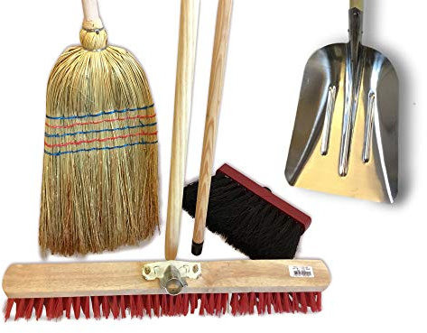 Lot de 3 ensembles extérieurs | 3 balais de rue + Pelle à neige ou grain | Paille de riz 35 cm | Cantonnier brosse PVC 60 cm | Modèle Mickey 29 cm | Pelle aluminium | Manches bois | Kibros 3LOTB2PLbx3