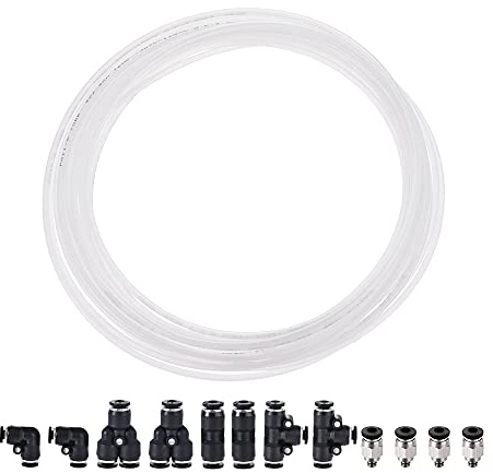 sourcing map Tuyau pneumatique en nylon 4 mm OD 10 m Blanc avec poussoir noir pour connecter les raccords