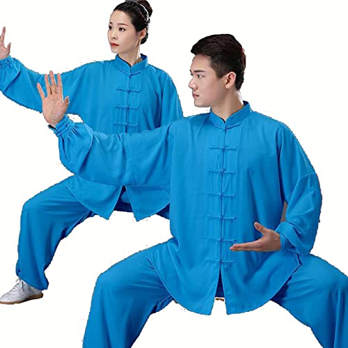 HFCY Cinese Tradizionale Arti Marziali Kung Fu Tai Chi Abbigliamento per Uomo Donna Camicia Manica Lunga Pantaloni Formazione Uniforme Primavera, Blu Scuro L