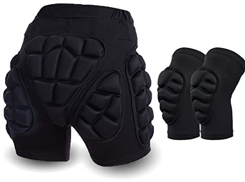 LTTL 3D Protection Hip Butt EVA Paded Short Pants Protective Gear Guard Impact Pad Ski Ice Skating Snowboard, Outdoor Sports Ski Skate Snowboard Protection Hip (Color : Shorts+knee pads, Size : 2XL)