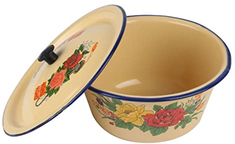 Schmortopf Retro- Schmalzbecken Vintage Emailleschale Öltopf mit Deckel Emaille- Rührschüssel mit Roter Große Salatschüssel Suppenschüssel (Zufälliges Muster)