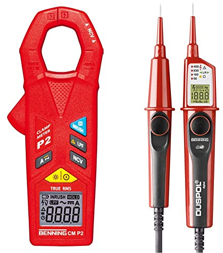 BENNING P2, TRUE RMS Mini-AC/DC-Stromzange, 044679 & DUSPOL digital Digitaler True RMS Spannungsprüfer (Prüfart 2-polig, Spannungsmessbereich 1 V - 1000 V AC/ 1200 V DC, Durchgangsprüfung) 50263