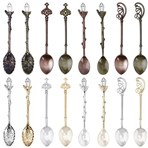 Chostky 16PCS Retro Coffee Spoons, Crystal Alloy Dessert Spoons, Vintage Carved Tea Spoons for Coffee Sugar Dessert Cake Ice Cream Soup Home Office Party Supplies