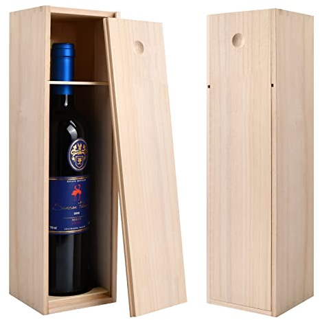 Caja de Madera para Vino con Tapa Corredera, Estuche Caja de Regalo para Botellas de Vino, Caja de Almacenamiento de Embalaje de Vino para Bodas Cumpleaños Fiesta Casa Nueva Aniversario