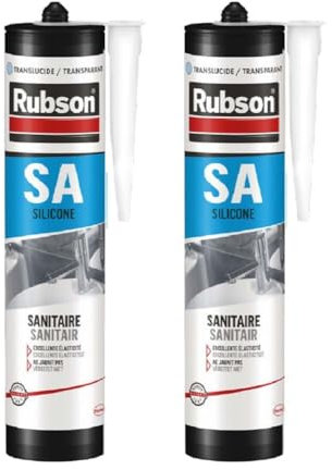 Rubson SA Mastic Sanitaire Translucide, Mastic silicone acétique contenant des antifongiques puissants, Joint sanitaire étanche pour tous matériaux émaillés, translucide, 300 ml (Lot de 2)