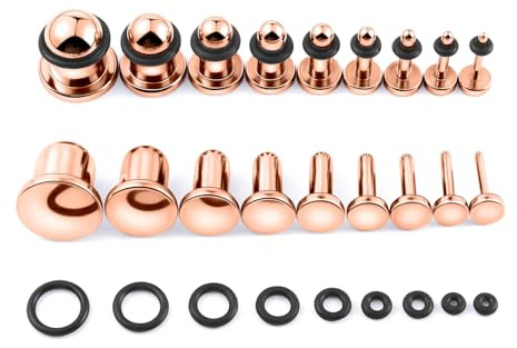 Longbeauty 9 Paar Piercing Ohrplugs Stretching Kit aus Edelstahl Punk Dehnstäbe Ohrschmuck Ohr Tunnel Einzelne Flare Gauges mit O-ringe 14G - 00G für Damen Herren