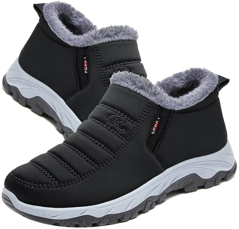 AZMAHT Chaussures Orthopédiques Homme Bottes d'hiver Femme d'hiver Doublées en Fourrure Chaude Confortables Antidérapantes pour l'extérieur,Men's Black,43/265mm