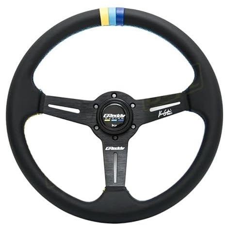 Volante Desplazado Volante de cuero de 14 pulgadas y 350mm for coche, volante deportivo todoterreno for deportes de competición con costuras de 3 colores Volante Coche Deportivo (Color : A)