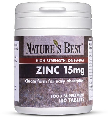 Nature's Best Zinc 15mg - Immune Support - High-Strength Citrate Form - Small, Easy-to-Swallow Tablets - UK Made - 180 Vegan Tablets (6 Months' Supply)
