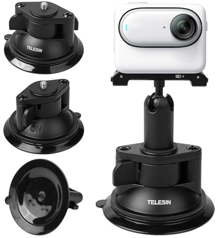 TELESIN° Support Magnétique + Kit Ventouse pour Insta360 Go3, Support de Moto Voiture Fenêtre Pare-Brise Tableau de Bord Barre de Tube en Métal Fixation de Rouleau pour Insta 360 GO 3 Accessoires