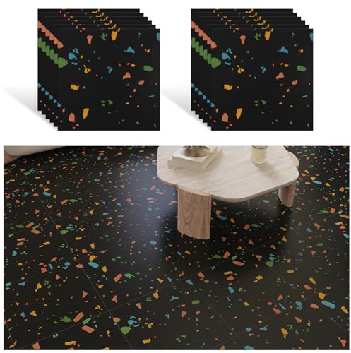 VEELIKE Suelo Vinilo Autoadhesivo Granito Negro Vinilo Suelo Cocina Azulejos Adhesivos Baño Impermeable Baldosas Adhesivas Suelo Habitación Comedor Garaje Extraíble 1.5mm 30 cm x 30 cm 12 Piezas