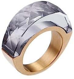 Bihsilin Ring Edelstahl Damen, Ringe Personalisiert mit Grau Kristall Hochzeit Ring Nickelfrei für Frauen Gold Gr.57 (18.1)