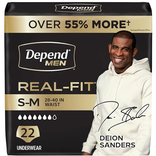 Depend Real Fit Adult Diapers, Incontinence Underwear for Men, Disposable, Maximum Absorbency, Small/Medium, Grey, 22 Count, Packaging May Vary