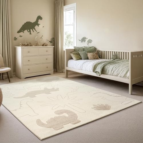 the carpet Elisa Kids Teppich für Kinderzimmer, Kinderteppich, Spielteppich, Pflegeleicht, strapazierfähige, Dino, 160 x 220 cm
