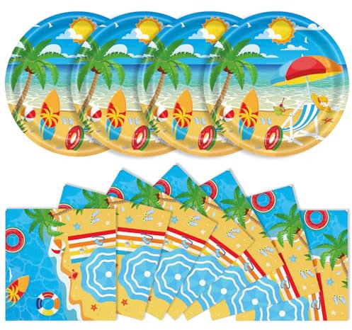 KFJBPB 40 Pcs Beach Plates and Napkins, Large 9 Inch Tropical Hawaii Plates
