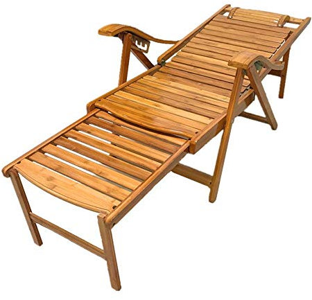 FAZENHUA Übergroße Garten-Sonnenliege, Sonnenbett, Holz, klappbarer Liegestuhl, Verstellbarer Outdoor-Freizeit-Liegestuhl für Balkon, Terrasse, mit verlängertem Fußhocker, kleines Geschenk