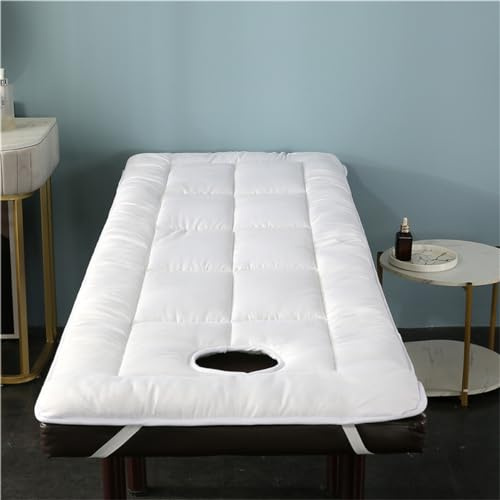 Soft Lash Sängöverdrag med Bekvämt Hål Madrassöverdrag med Fyra Hörnband Och Ansiktshål Andningsaktiv Madrass Tatami Spa Massagesäng Mattress med hål (Vit, 60 x 190 cm)