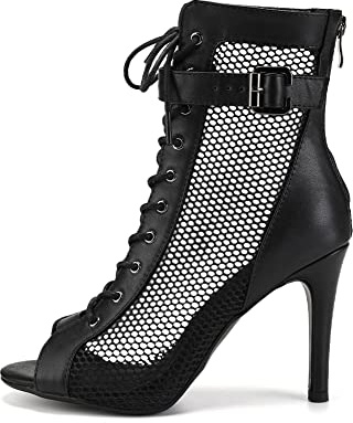 VCIXXVCE Bottines de Danse Latine Femme à Lacets Talons Hauts Peep Toe | Bout Ouvert Salle de Bal Salsa Bachata Tango Pratique et Performance Danse Bottines Talon 9.5 cm, Zip Semelle en caoutchouc