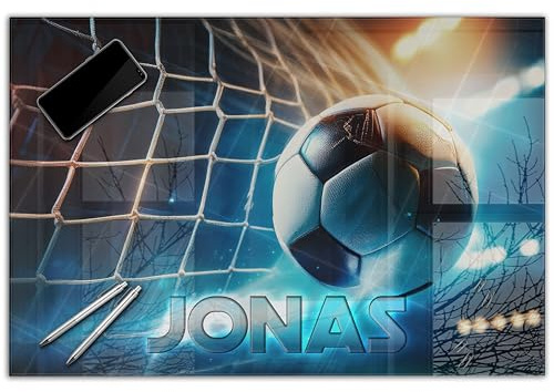 Schreibtischunterlage personalisiert mit Namen | 60 x 40 cm Fußball, Tor | wasserfeste Schreibunterlage, abwischbar, glatt | stabiles, hochwertiges Acrylglas, Kinder Kunststoff