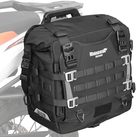 Rhinowalk Motorcycle Saddle bag Waterproof Luggage Bag 35L Quick Release with MOLLE System Fits Most Adventure and Sports Bike Motorcycle Racks (Black, 1 Pack)