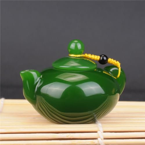 6cm China Natural Green Jade Hand Carved Statue Wine Tea Pot Flagon Stoup Decor