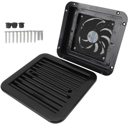 Glomora Wohnmobil Seitenlüftungsventilator, 24 V, einseitig, leiser Wind, Luftentlüftung, Abluftventilator, Starke Windluft, Wohnmobil-Zubehör mit Fensterläden für Wohnwagen Camper Schwarz