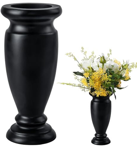 Vaso per cimitero, in resina, per tomba, per la casa, da tavolo, fiori artificiali o freschi, decorazioni per lapidi del cimitero (1 pezzo, nero), fiore non incluso, nessun foro di drenaggio