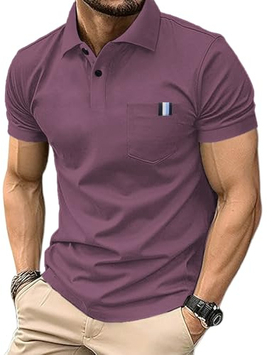 Yageshark Poloshirts Herren Kurzarm Baumwolle Sommer Atmungsaktives Männer Knopfleiste Casual Sport Shirt mit Brusttasche Basic Klassisches Golf Polohemd