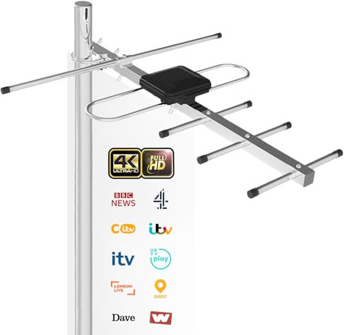 TV Aerial - Outdoor TV Aerial, High-Performance Digital Antenna for Strong Signal in the UK, 4K/1080P HDTV Reception, UHF/VHF, 26.25 ft