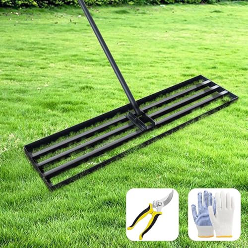 Rastrillo nivelador de césped NITTO: Rastrillo de acero resistente para jardinería con mango ergonómico de fácil agarre. Rastrillo multiusos para paisajismo, con tijeras de jardinería, guantes y lla