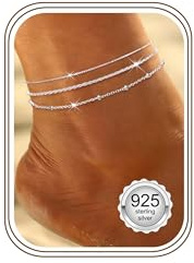 ORAZIO 3 Stück Fussketten Für Frauen Silber 925 Fußkettchen Für Damen Fußkette Silber Fußkettchen Wasserdicht Verstellbar Fußkettchen Silber B