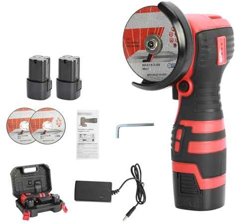 Angle Grinder, 18V 550W Cordless Angle Grinder, High Speed Mini Grinders with 2 Batteries and Non-Slip Handle for Polishing Cutting (Red)