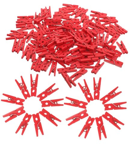 FUNOMOCYA Mini Mollette di Legno Rosse 100 Pezzi per Foto e Vestiti | Leggere e Robuste, Uso Versatile, per Feste e Foto Appese, Formato Compatto 2, 5cm