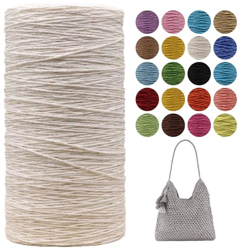 Raffia Garn Zum Häkeln,Geflochten Raffia Papierdraht 2mm X 700m Papiergarn Geschenkbänder, Bändchengarn zum Stricken Tasche, Strandmütze, DIY Handarbeiten (Weiß)