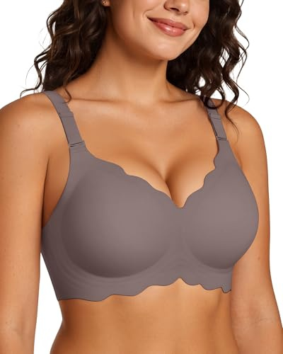 Adisputent Wireless Push Up Bras for Women Seamless Jelly Bra Comfort Non Wired Support Bra Full Coverage Bralettes Scalloped Everyday T Shirt Bras (Grey,L)