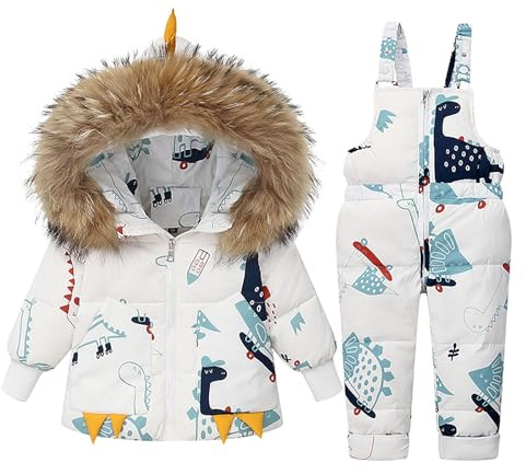 Traje de esquí infantil con chaqueta de plumón, chaqueta de plumón con capucha + pantalones de esquí para bebé y niñas, traje de nieve, 2 piezas conjunto de esquí de invierno, abrigo de plumón peto de