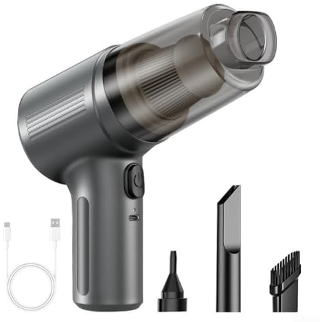 Aspirapolvere portatile senza fili per auto, con aspirazione e soffiaggio integrati, leggero e portatile per la rimozione rapida di polvere e detriti del veicolo (grigio)