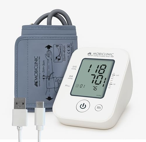 Mobiclinic®, Tensiómetro de Brazo, Pantalla LCD Grande, 90 Memorias, Media 3 Mediciones, Detección Arritmias, Aviso por Movimiento, Preciso, Tensimax
