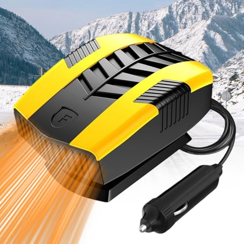 Gobesty Auto Heizung, 12V 150W Heizlüfter Auto, 2-in-1 Autoheizung Zigarettenanzünder, 360° Drehbar Entfroster, Frontscheibenheizung mit Auftauen und Entnebeln für Schnelleheizung